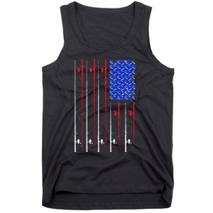 American US Flag Fishing Rod Fisherman Top For Him Tank Top