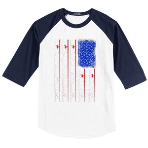 American US Flag Fishing Rod Fisherman Top For Him Baseball Sleeve Shirt