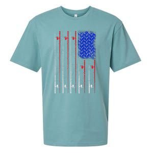 American US Flag Fishing Rod Fisherman Top For Him Sueded Cloud Jersey T-Shirt