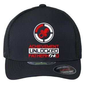 Achievet Unlocked Fatherhood Funny New Dad Funny Gift Flexfit Unipanel Trucker Cap