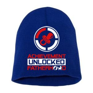 Achievet Unlocked Fatherhood Funny New Dad Funny Gift Short Acrylic Beanie