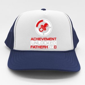 Achievet Unlocked Fatherhood Funny New Dad Funny Gift Trucker Hat