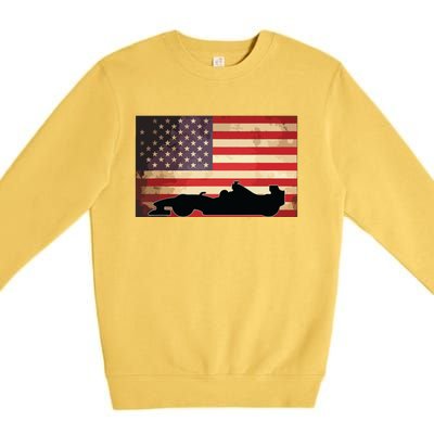 American USA Flag Indy Car Fan Lover Racecar Formula Gift Premium Crewneck Sweatshirt