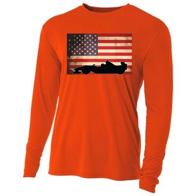 American USA Flag Indy Car Fan Lover Racecar Formula Gift Cooling Performance Long Sleeve Crew