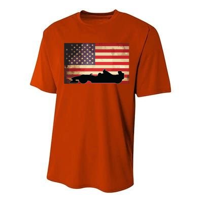 American USA Flag Indy Car Fan Lover Racecar Formula Gift Performance Sprint T-Shirt