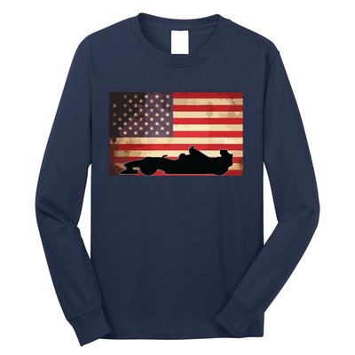 American USA Flag Indy Car Fan Lover Racecar Formula Gift Long Sleeve Shirt