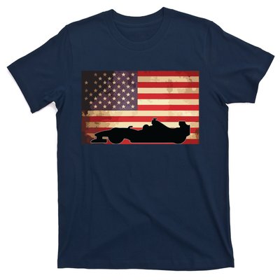 American USA Flag Indy Car Fan Lover Racecar Formula Gift T-Shirt