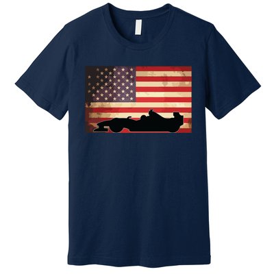 American USA Flag Indy Car Fan Lover Racecar Formula Gift Premium T-Shirt