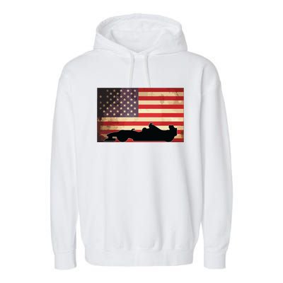 American USA Flag Indy Car Fan Lover Racecar Formula Gift Garment-Dyed Fleece Hoodie