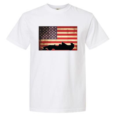 American USA Flag Indy Car Fan Lover Racecar Formula Gift Garment-Dyed Heavyweight T-Shirt