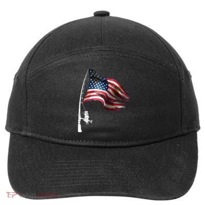 American USA Flag Fishing Pole 7-Panel Snapback Hat