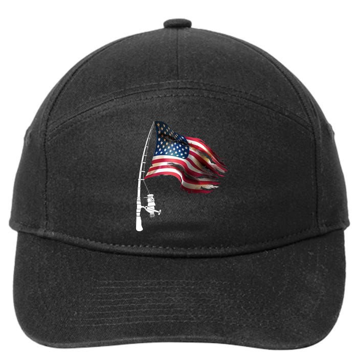 American USA Flag Fishing Pole 7-Panel Snapback Hat