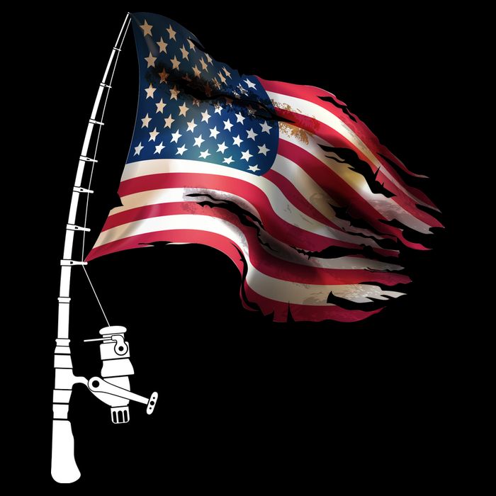 American USA Flag Fishing Pole 7-Panel Snapback Hat