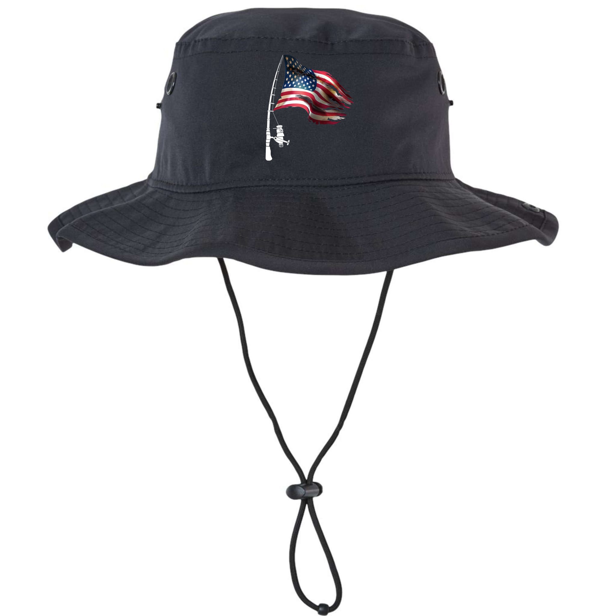 American USA Flag Fishing Pole Bucket Hat