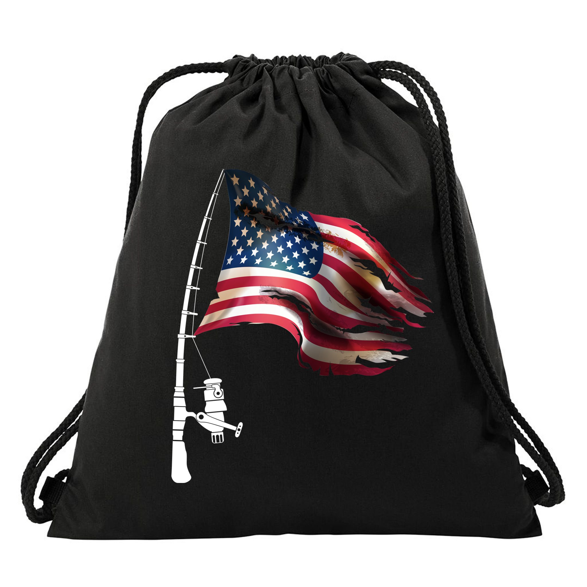 American USA Flag Fishing Pole Drawstring Bag
