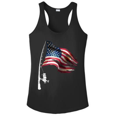 American USA Flag Fishing Pole Ladies PosiCharge Competitor Racerback Tank