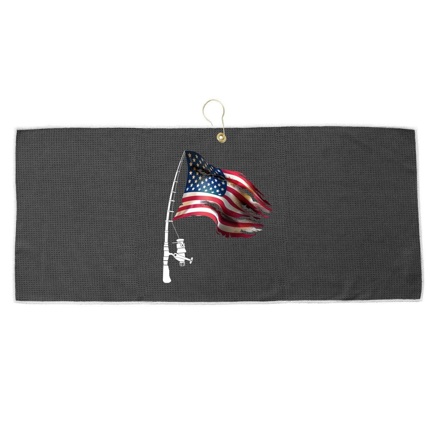 American USA Flag Fishing Pole Large Microfiber Waffle Golf Towel