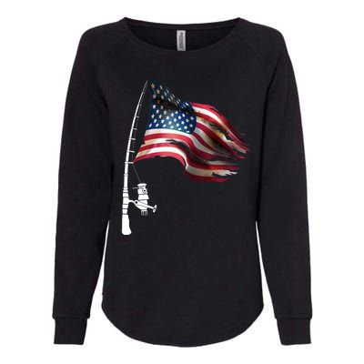 American USA Flag Fishing Pole Womens California Wash Sweatshirt