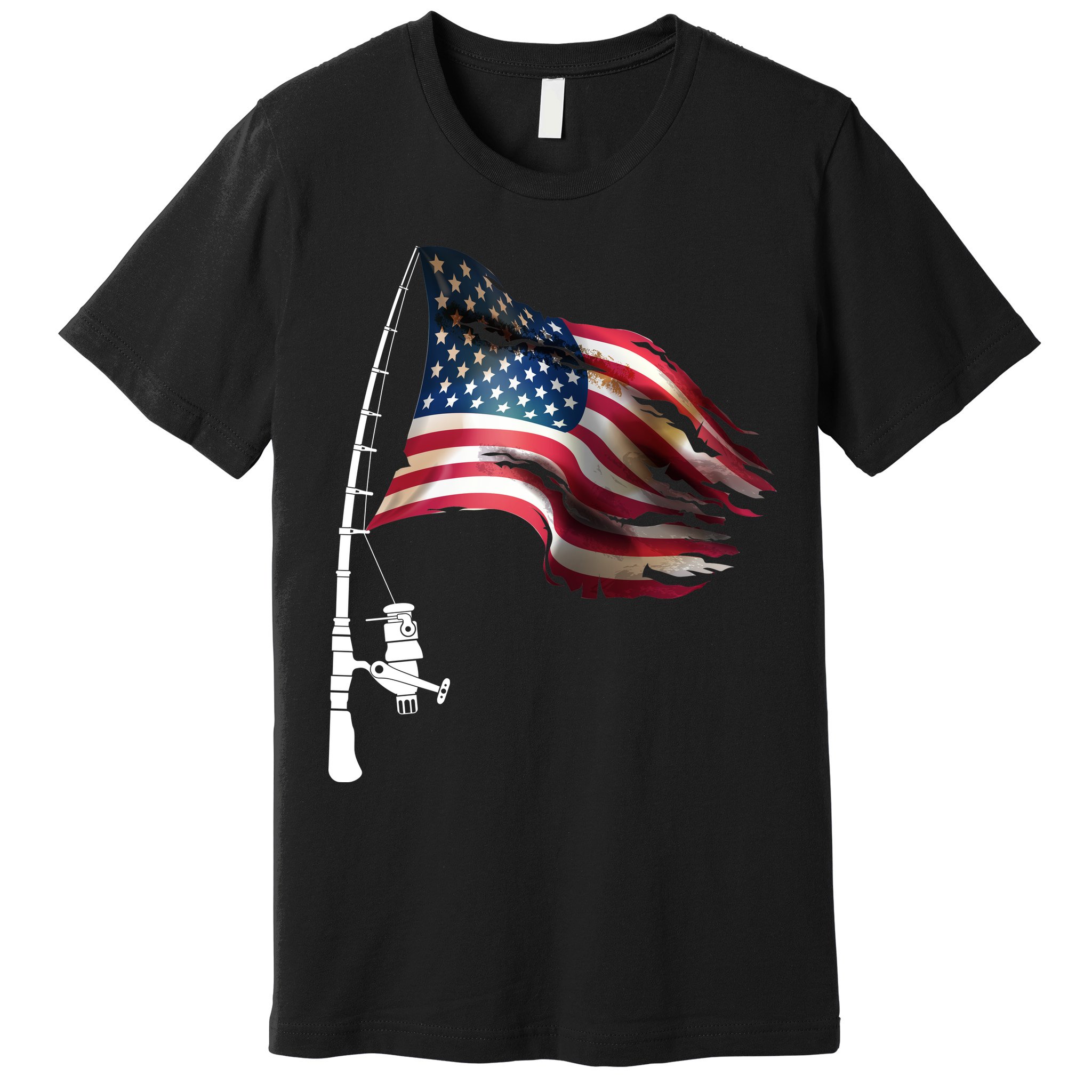 American USA Flag Fishing Pole Premium T-Shirt