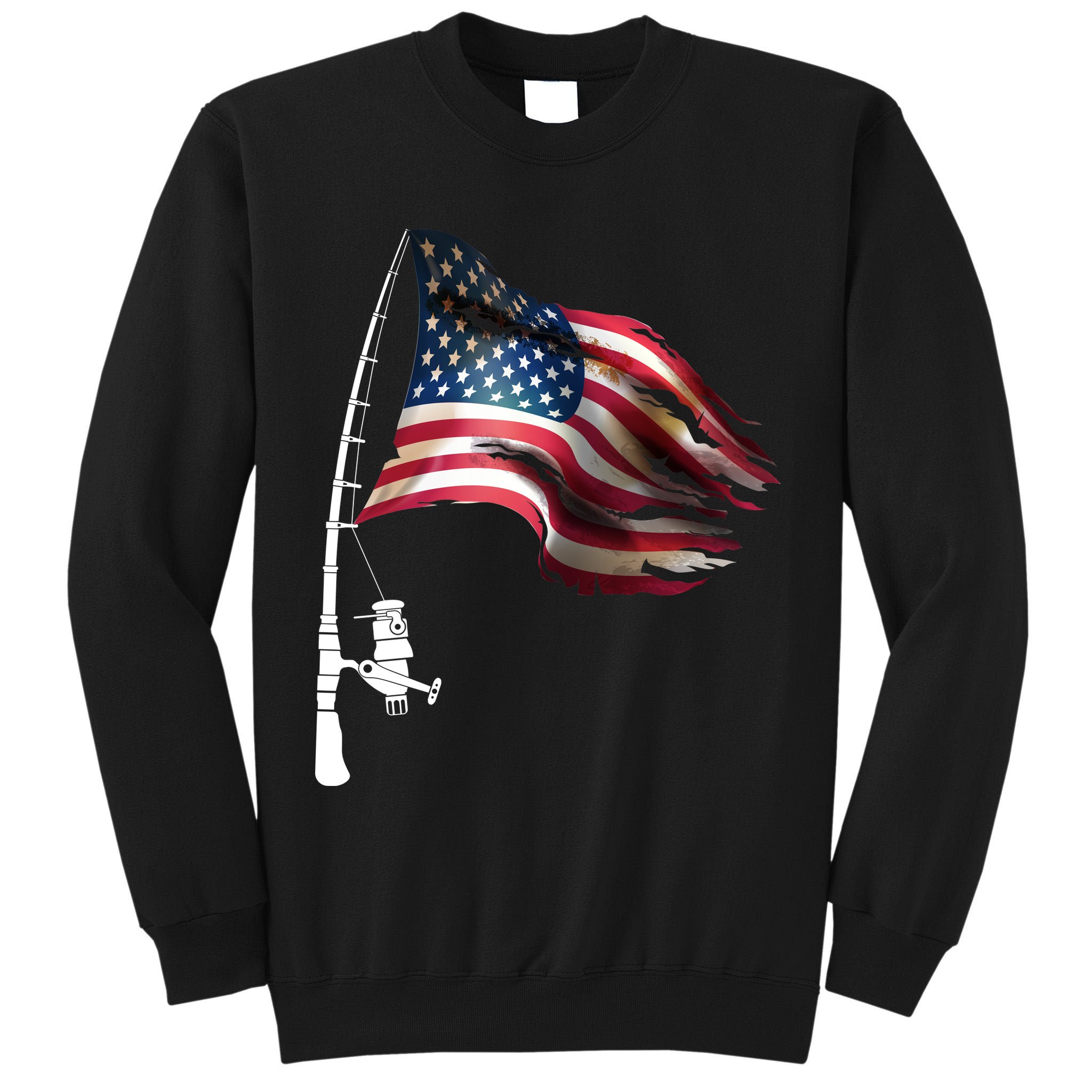 American USA Flag Fishing Pole Tall Sweatshirt