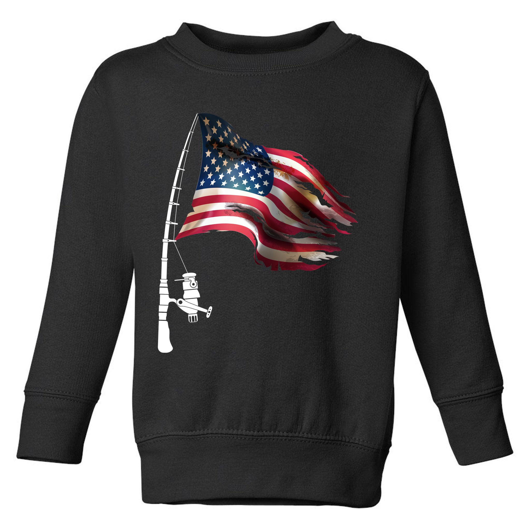 American USA Flag Fishing Pole Toddler Sweatshirt