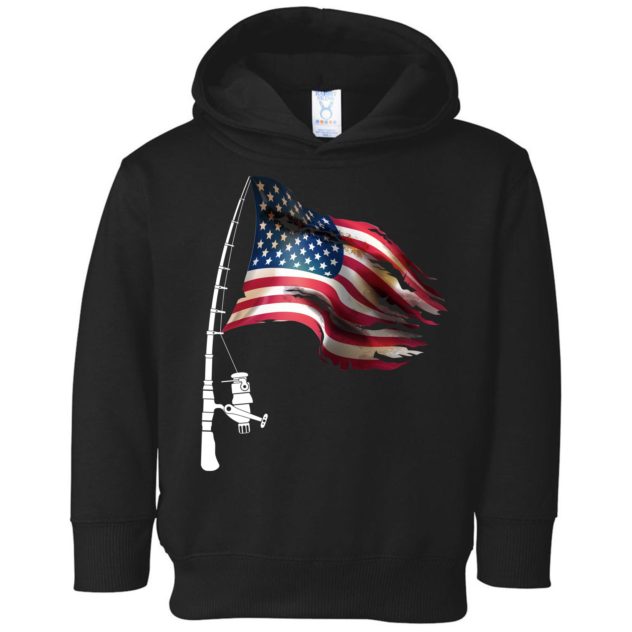 American USA Flag Fishing Pole Toddler Hoodie