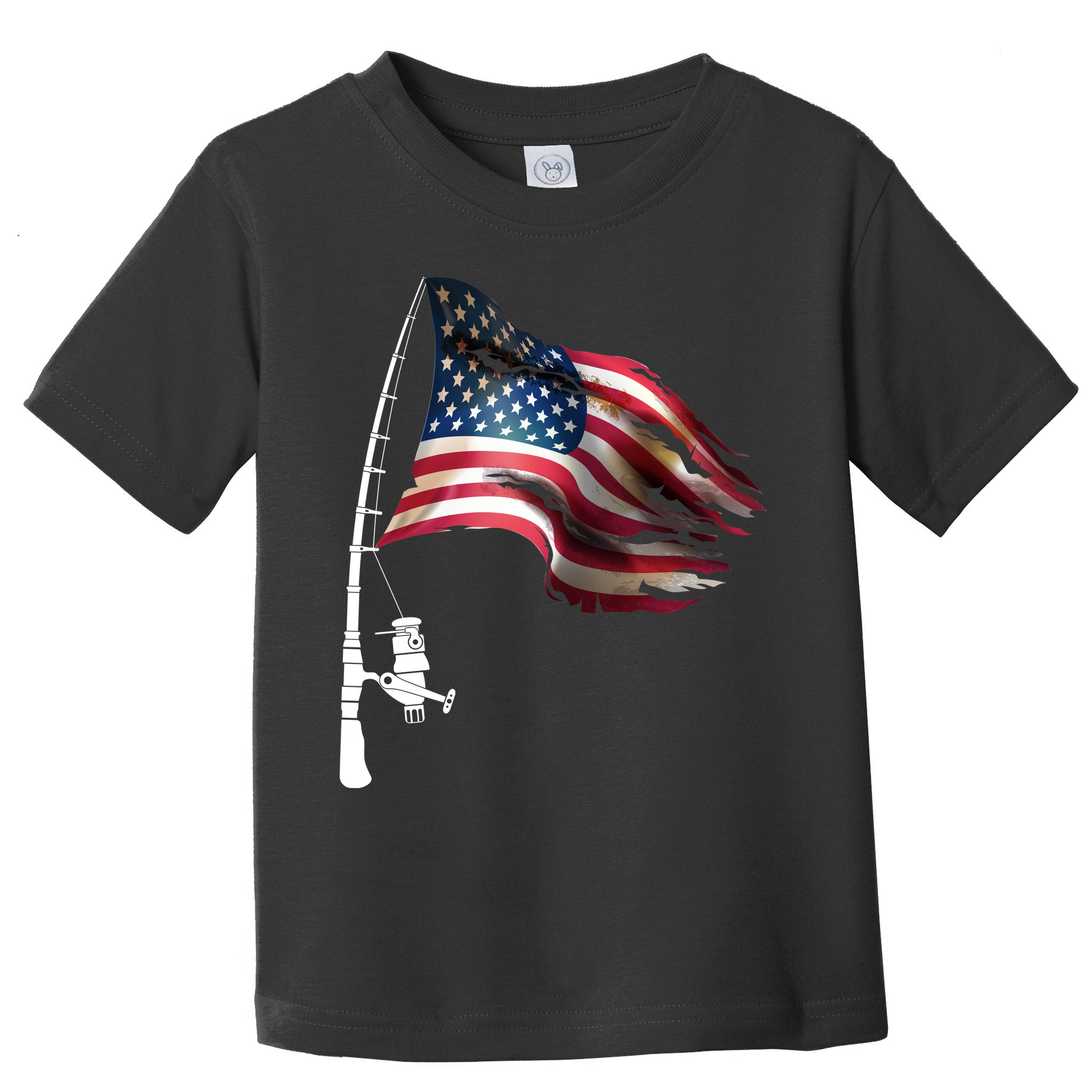 American USA Flag Fishing Pole Toddler T-Shirt