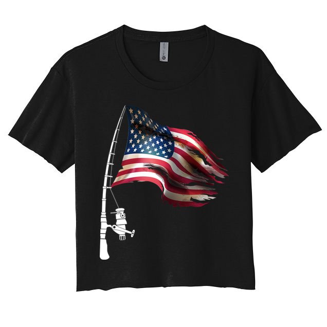 American USA Flag Fishing Pole Crop Top