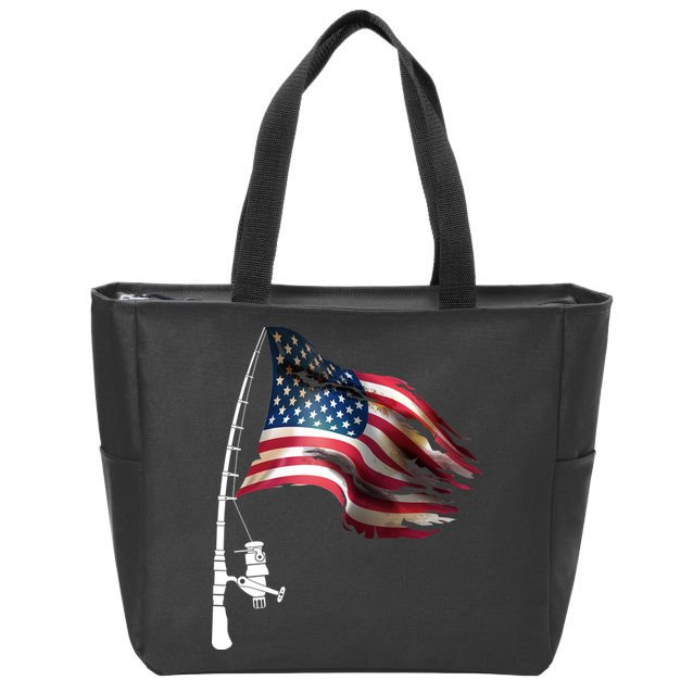 American USA Flag Fishing Pole Zip Tote Bag