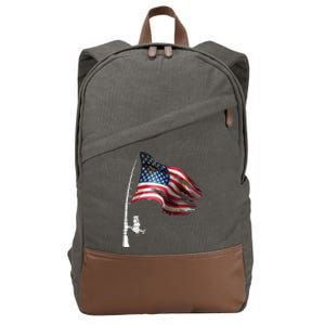 American USA Flag Fishing Pole Cotton Canvas Backpack