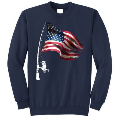 American USA Flag Fishing Pole Sweatshirt