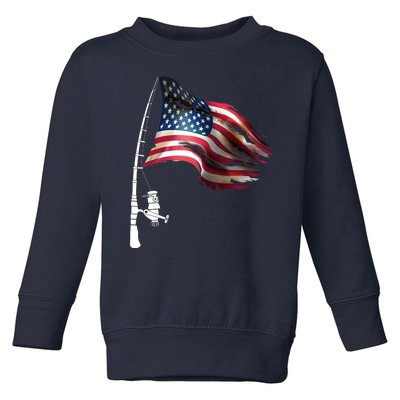 American USA Flag Fishing Pole Toddler Sweatshirt