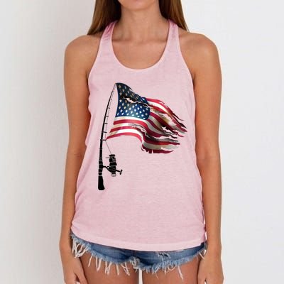 American USA Flag Fishing Pole Women's Knotted Racerback Tank