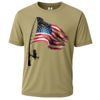 American USA Flag Fishing Pole Performance Shirt