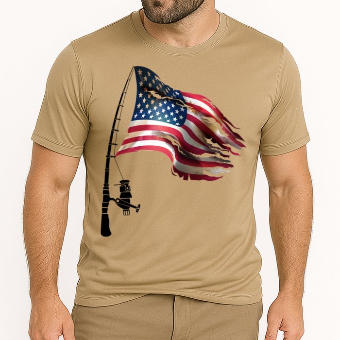 American USA Flag Fishing Pole Performance Shirt