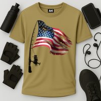 American USA Flag Fishing Pole Performance Shirt