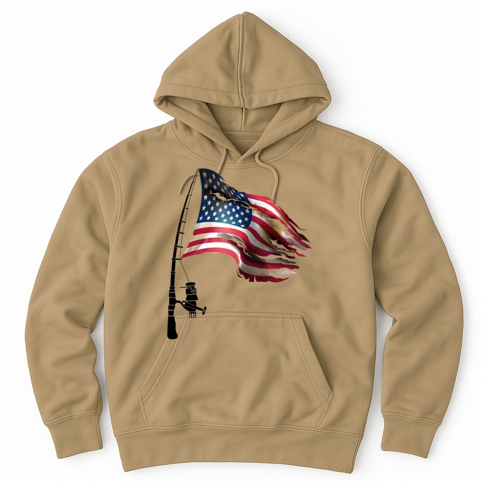 American USA Flag Fishing Pole Hoodie