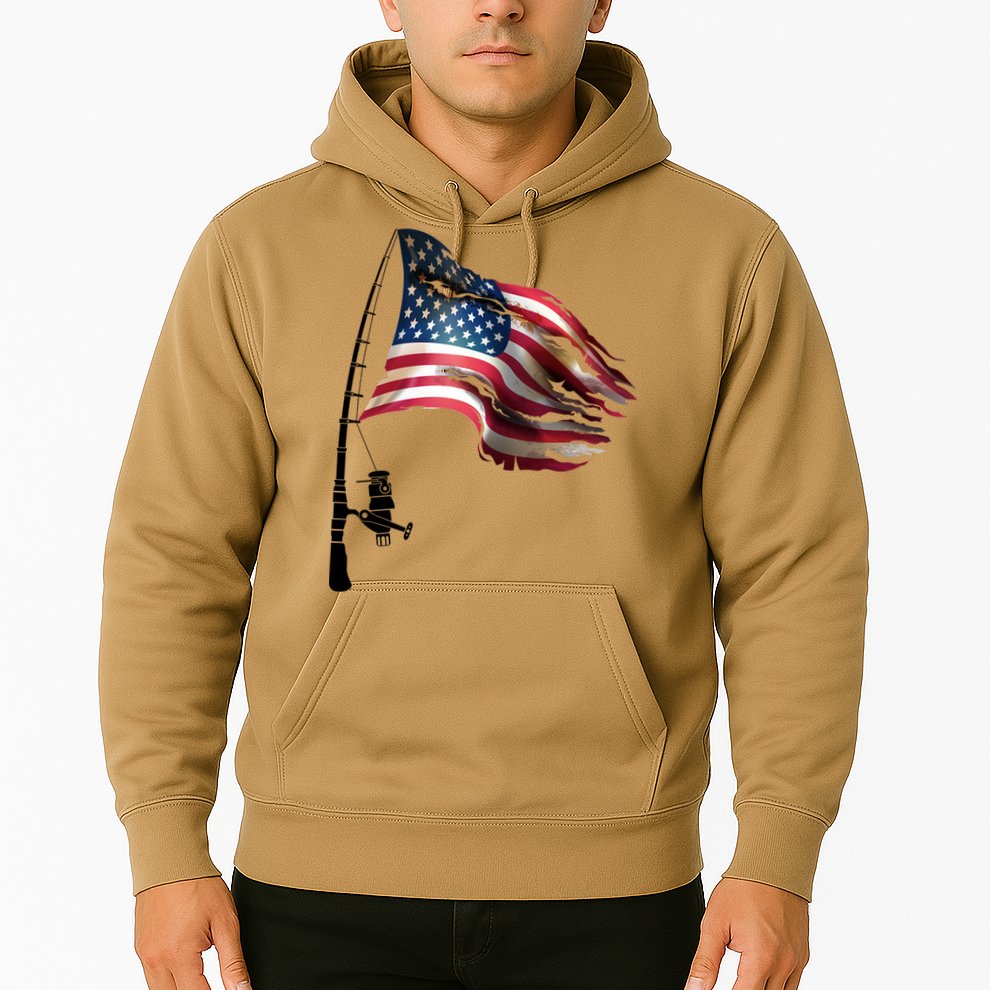 American USA Flag Fishing Pole Hoodie