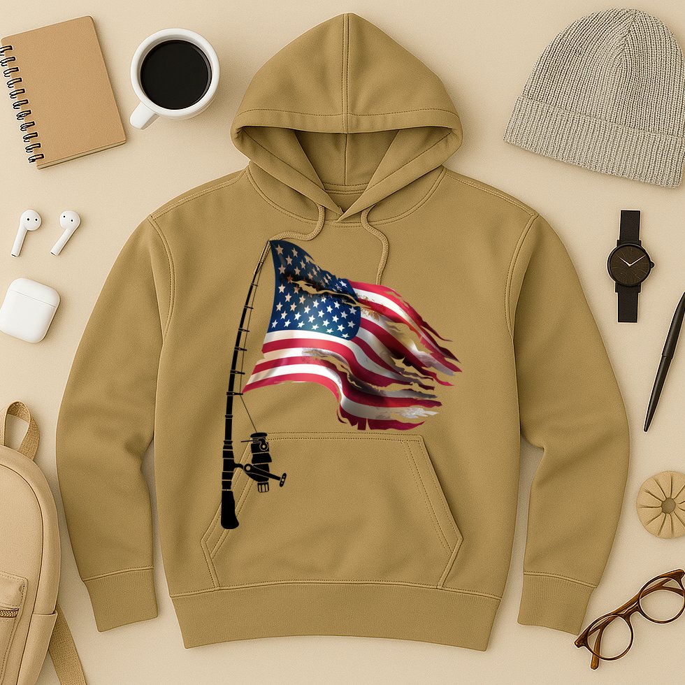 American USA Flag Fishing Pole Hoodie