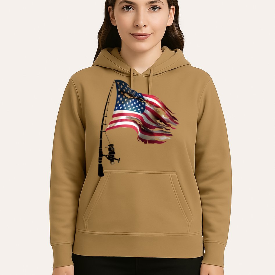 American USA Flag Fishing Pole Hoodie