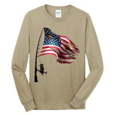 American USA Flag Fishing Pole Tall Long Sleeve T-Shirt