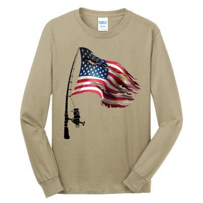 American USA Flag Fishing Pole Tall Long Sleeve T-Shirt