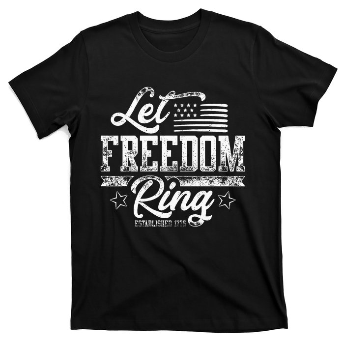 American USA Flag Let Freedom Ring 4th Of July Retro Vintage T-Shirt