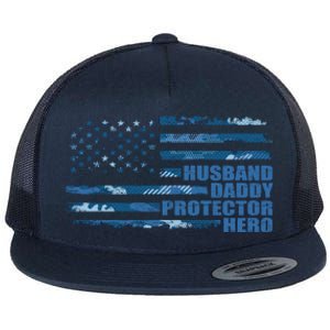 American Usa Flag Camouflage Husbanddaddyprotectorhero Cool Gift Flat Bill Trucker Hat