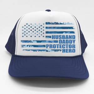 American Usa Flag Camouflage Husbanddaddyprotectorhero Cool Gift Trucker Hat