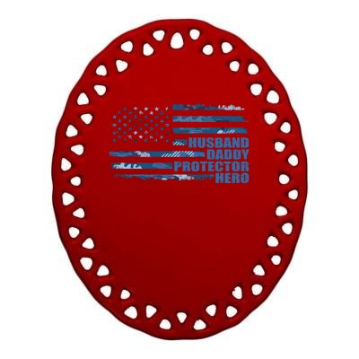 American Usa Flag Camouflage Husbanddaddyprotectorhero Cool Gift Ceramic Oval Ornament