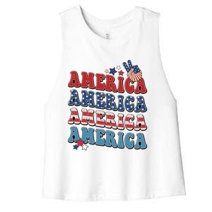 America USA Fourth Of July 4th For Men Women And Boy Women's Racerback Cropped Tank