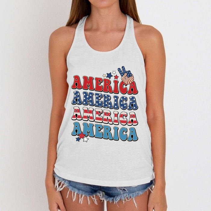 America USA Fourth Of July 4th For Men Women And Boy Women's Knotted Racerback Tank