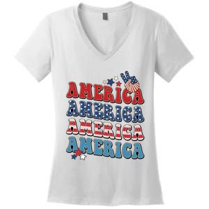 America USA Fourth Of July 4th For Men Women And Boy Women's V-Neck T-Shirt