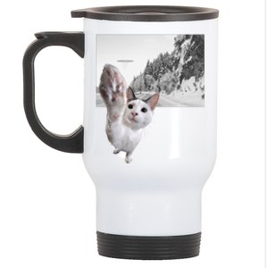 Alien UFO Funny Cat Reaching, Space Cat Funny Cat Alien Stainless Steel Travel Mug